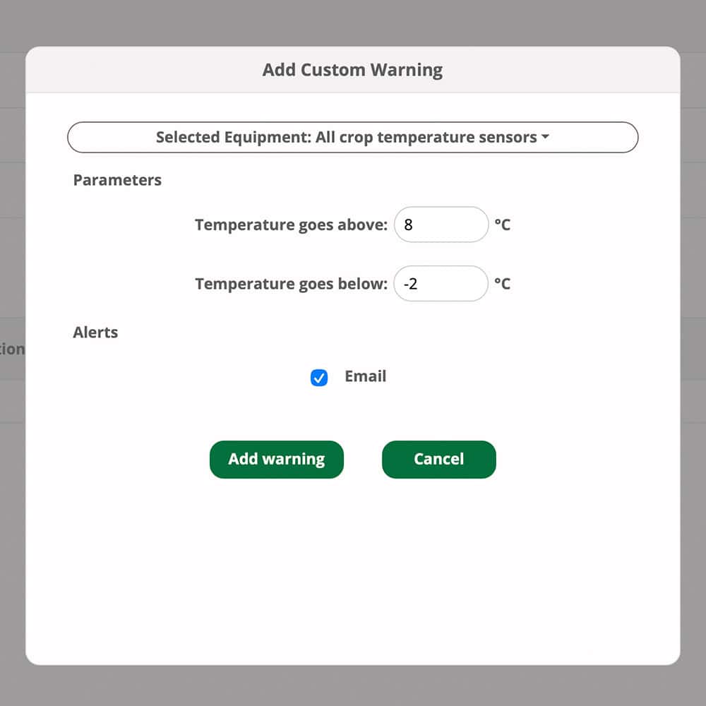 The Barn owl Wireless web app alert configuration screen