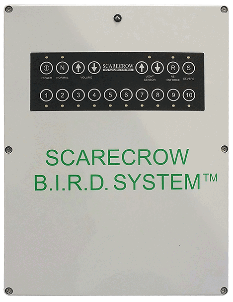 Scarecrow bird scarer system with calls control panel
