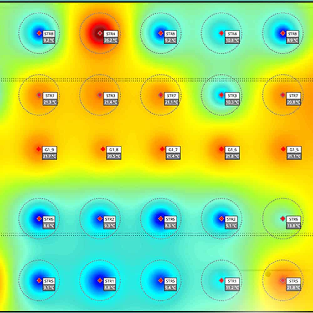 The Barn Owl Wireless web app showing a heat map of a grain store.