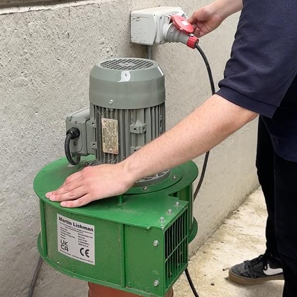 Martin Lishman grain store cooling fan being turned on manually
