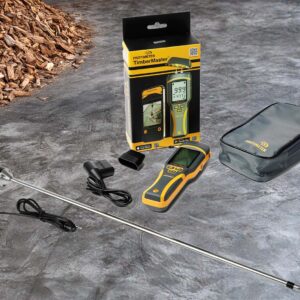 De Protimeter Timbermaster-vochtmeter voor houtsnippers wordt geleverd in een draagtas